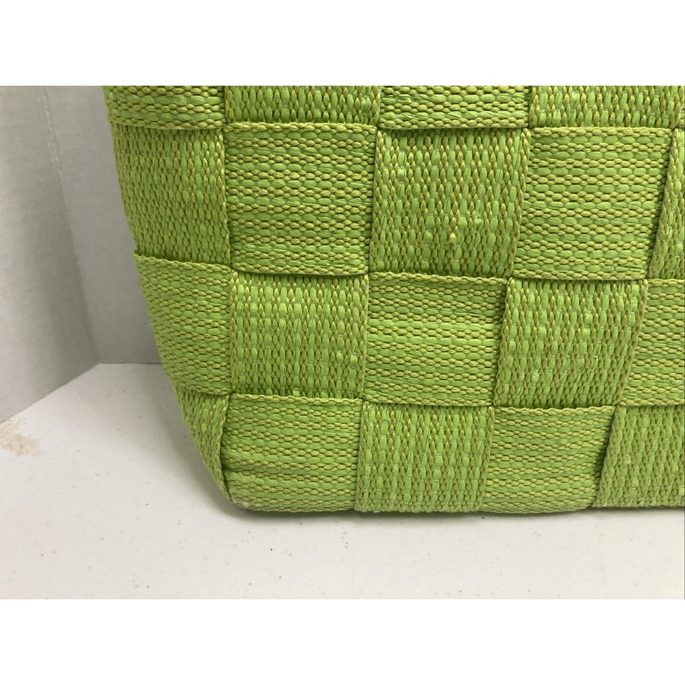 Vtg M&G Bertini Italy Seatbelt Woven Handbag Purse Lucite Handles Lime Green - Picture 3 of 15